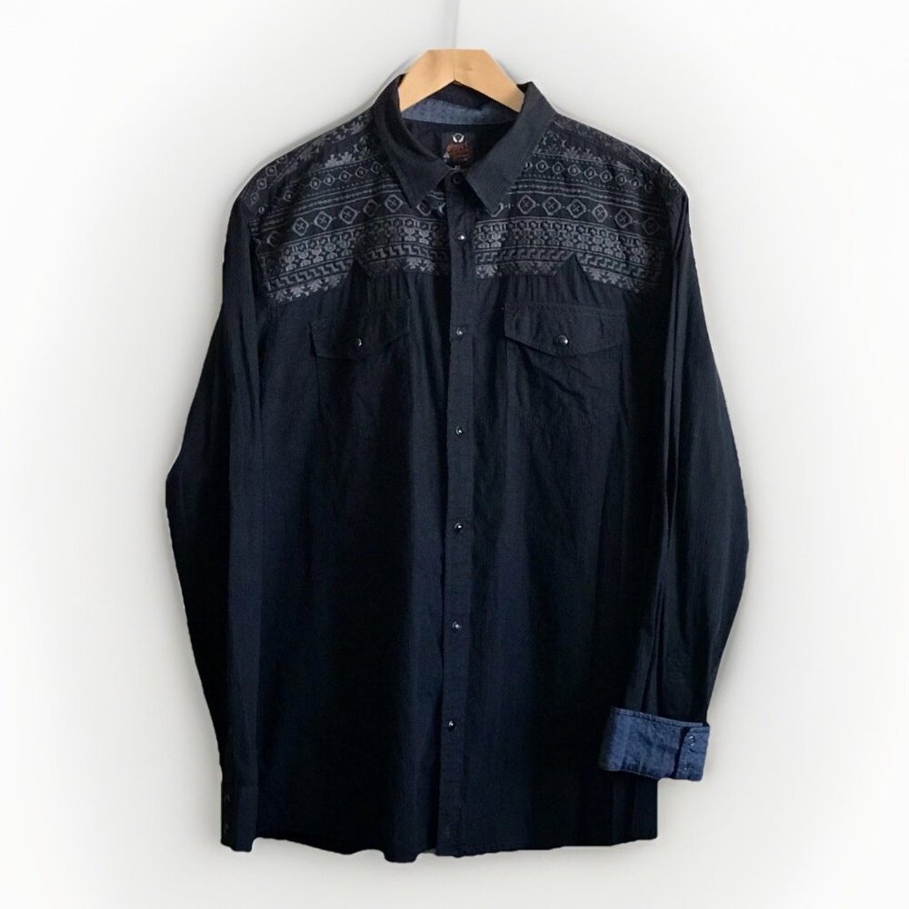 Moon Shine Spirit Embroidered Pearl Snap Shirt Men Size XL Western Button Up‎